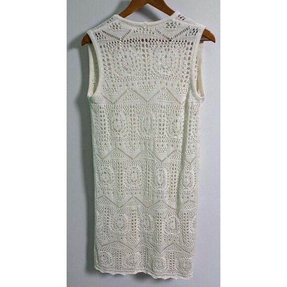 Chelsea & Theodore Cream Crochet Duster Vest Women’s M Boho Festival Beachy - Picture 2 of 3